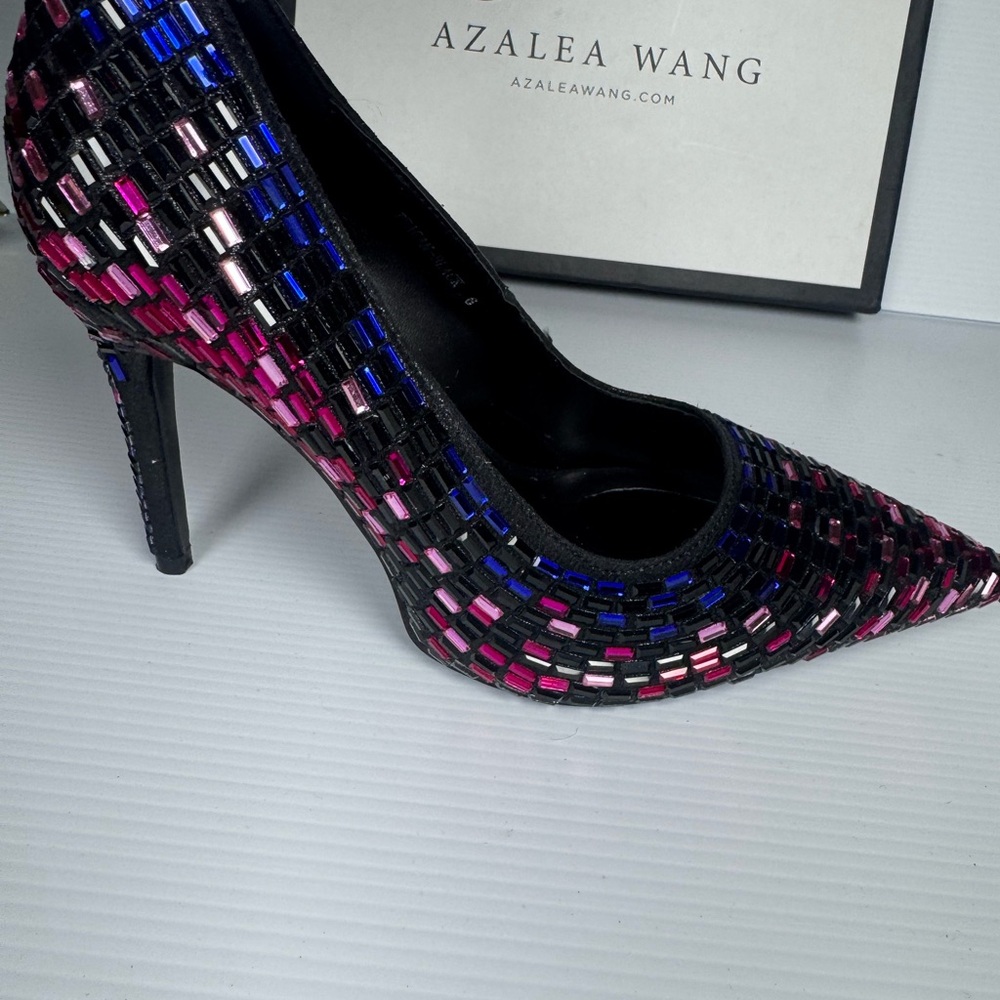 Azalea Wang Teagan Rhinestone Mosaic Stiletto Pumps Ankle Strap Heels Size 6